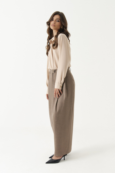 Юбка полуприлегающего силуэта из текстиля с складками Панда 195453w коричневый - фото 3