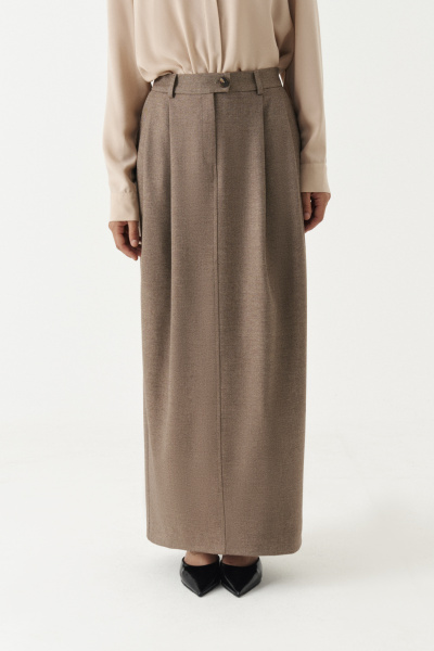 Юбка полуприлегающего силуэта из текстиля с складками Панда 195453w коричневый - фото 4