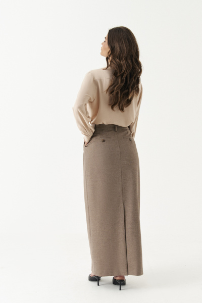 Юбка полуприлегающего силуэта из текстиля с складками Панда 195453w коричневый - фото 5