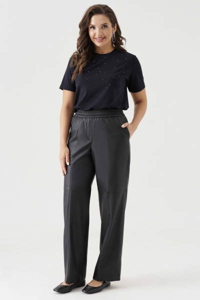 Брюки прямые из экокожи с боковым карманом Панда 196260w черный - фото 2