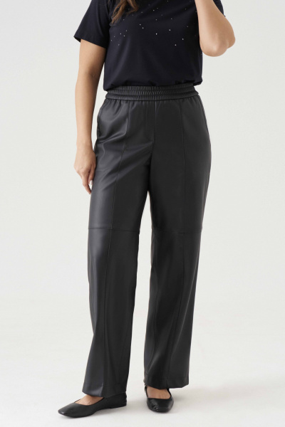 Брюки прямые из экокожи с боковым карманом Панда 196260w черный - фото 3