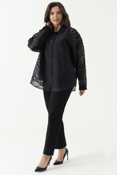 Блуза классического кроя из легкой ткани с воротником стойка Панда 196441w черный - фото 1