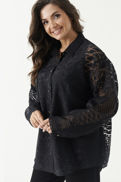 Блуза классического кроя из легкой ткани с воротником стойка Панда 196441w черный - фото 2