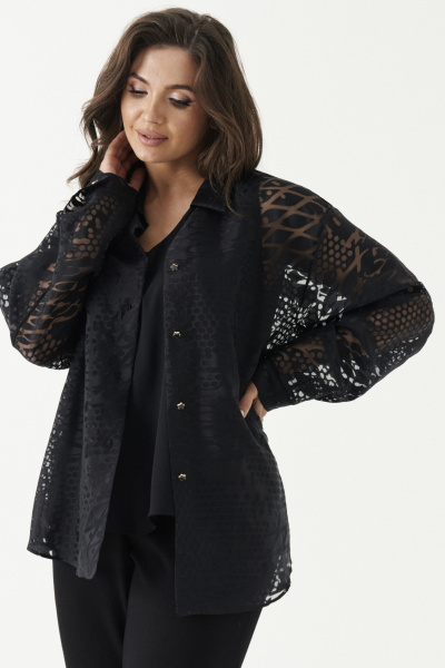 Блуза классического кроя из легкой ткани с воротником стойка Панда 196441w черный - фото 4