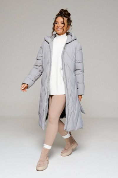 Пальто с рельефами и капюшоном из влагостойкой ткани Beautiful&Free 6246 серый - фото 7