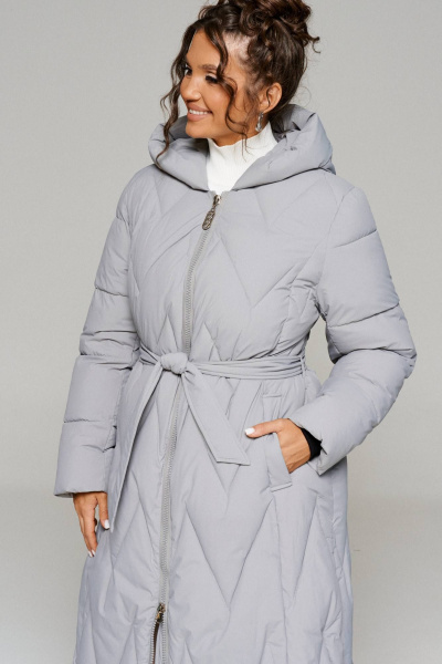 Пальто с рельефами и капюшоном из влагостойкой ткани Beautiful&Free 6246 серый - фото 6