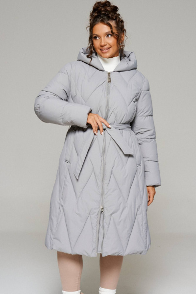 Пальто с рельефами и капюшоном из влагостойкой ткани Beautiful&Free 6246 серый - фото 4