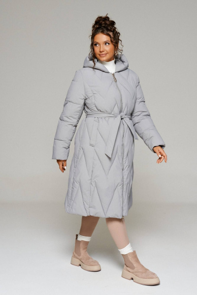 Пальто с рельефами и капюшоном из влагостойкой ткани Beautiful&Free 6246 серый - фото 2
