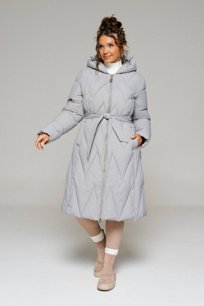 Пальто с рельефами и капюшоном из влагостойкой ткани Beautiful&Free 6246 серый - фото 1