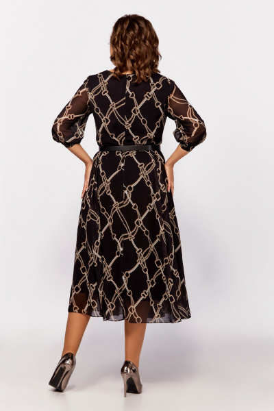 Платье свободное в стиле на каждый день из шифона Swallow 792.2 черный,принт«бежевые_цепи» - фото 8