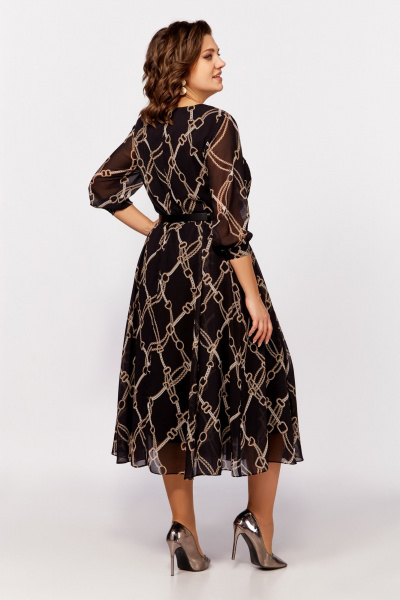 Платье свободное в стиле на каждый день из шифона Swallow 792.2 черный,принт«бежевые_цепи» - фото 7