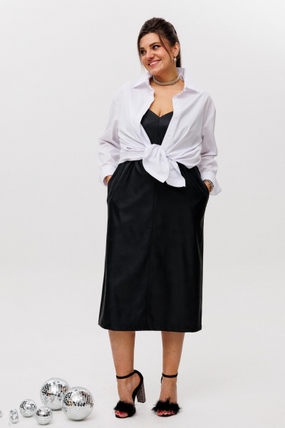 Сарафан из эко-кожи с заниженной линией талии и карманами Anelli 1497 готика - фото 19