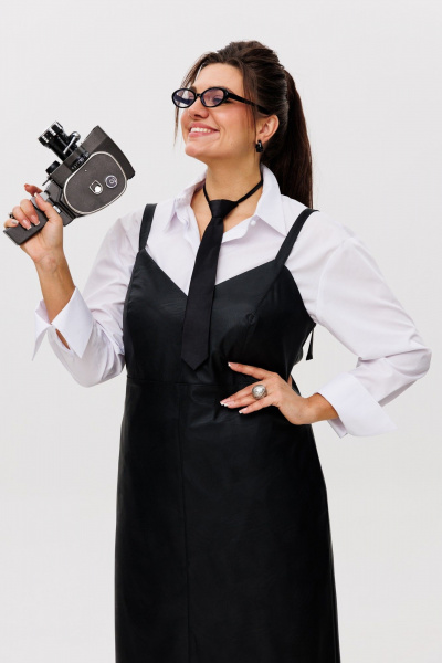 Сарафан из эко-кожи с заниженной линией талии и карманами Anelli 1497 готика - фото 16