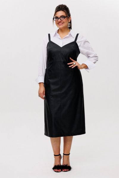 Сарафан из эко-кожи с заниженной линией талии и карманами Anelli 1497 готика - фото 15