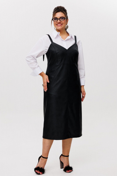 Сарафан из эко-кожи с заниженной линией талии и карманами Anelli 1497 готика - фото 13