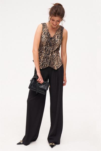 Жилет женский из текстиля с патой и талиевыми швами KaVaRi 5006 леопард - фото 5