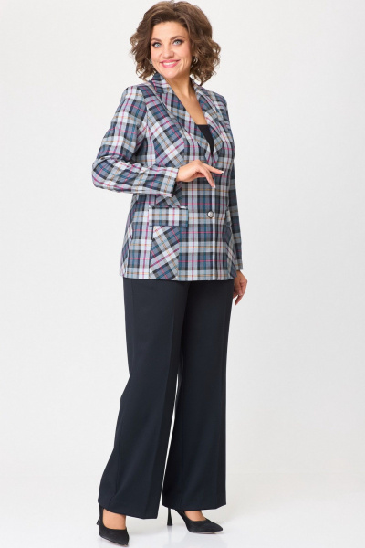 Жакет полуприлегающего кроя из текстили с рельефами и карманами БелЭльСтиль 412-3_03_22 синяя клетка - фото 3