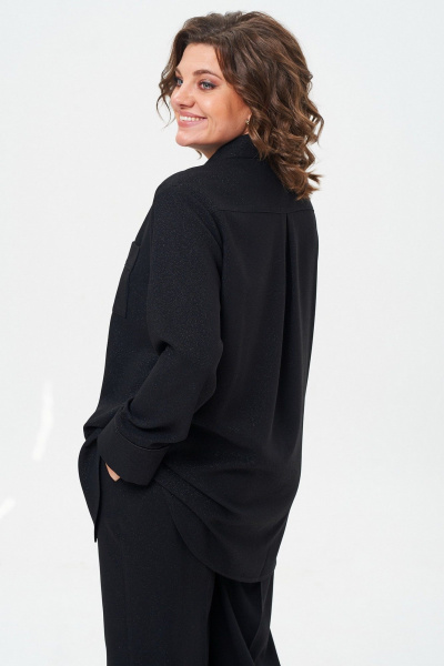 Блуза нарядная с воротником пиджачного типа и манжетами БелЭльСтиль 869-3_07_22 черный_с_блеском - фото 7
