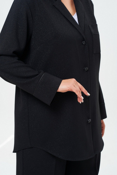 Блуза нарядная с воротником пиджачного типа и манжетами БелЭльСтиль 869-3_07_22 черный_с_блеском - фото 6