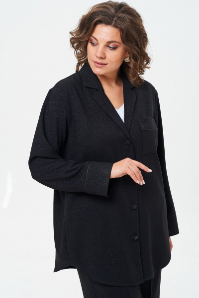 Блуза нарядная с воротником пиджачного типа и манжетами БелЭльСтиль 869-3_07_22 черный_с_блеском - фото 3