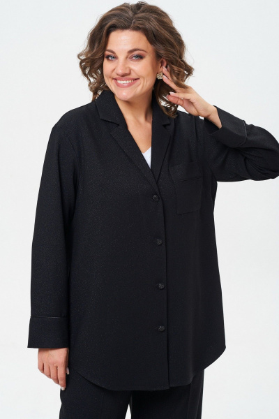 Блуза нарядная с воротником пиджачного типа и манжетами БелЭльСтиль 869-3_07_22 черный_с_блеском - фото 2