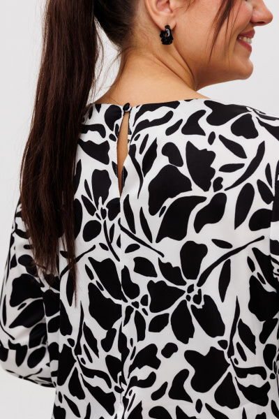 Блуза с разрезами и рукавами на резинке из текстильной ткани Anelli 1355 черно-белый - фото 8