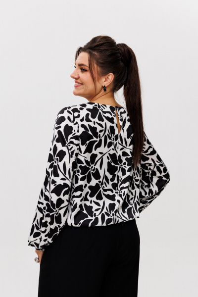 Блуза с разрезами и рукавами на резинке из текстильной ткани Anelli 1355 черно-белый - фото 7