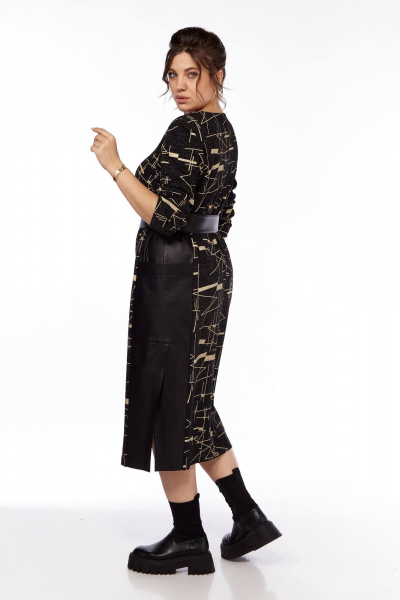 Платье черное из трикотажа с вставками из эко-кожи Karina deLux M-1286 - фото 7