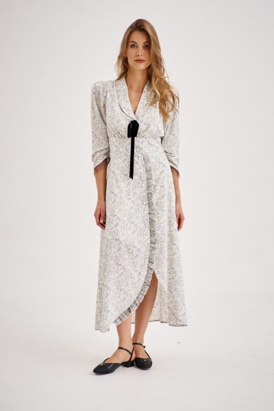 Миди-платье с вырезом, оборками и бантом на рукавах EZER 1501 - фото 2