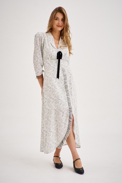 Миди-платье с вырезом, оборками и бантом на рукавах EZER 1501 - фото 1