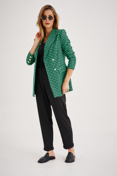 Деловой костюм жакет и брюки из текстиля с приталенным силуэтом EZER 2034 черно-зеленый - фото 7