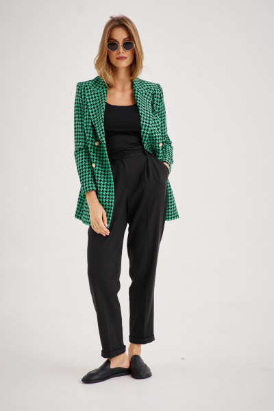 Деловой костюм жакет и брюки из текстиля с приталенным силуэтом EZER 2034 черно-зеленый - фото 6