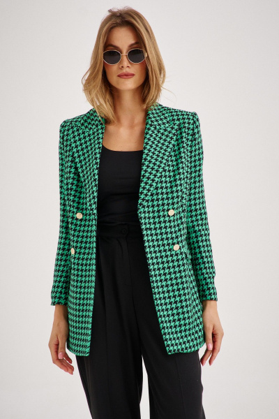 Деловой костюм жакет и брюки из текстиля с приталенным силуэтом EZER 2034 черно-зеленый - фото 4