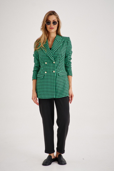 Деловой костюм жакет и брюки из текстиля с приталенным силуэтом EZER 2034 черно-зеленый - фото 1