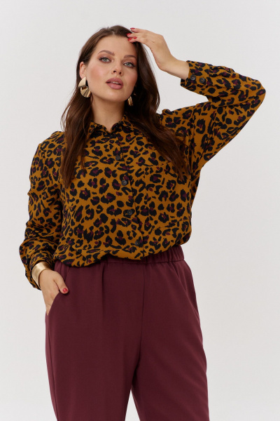 Классическая блуза из стрейчевой ткани для ежедневного образа OVERYOU М168 леопард - фото 9