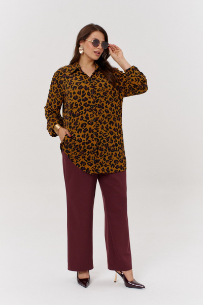 Классическая блуза из стрейчевой ткани для ежедневного образа OVERYOU М168 леопард - фото 8