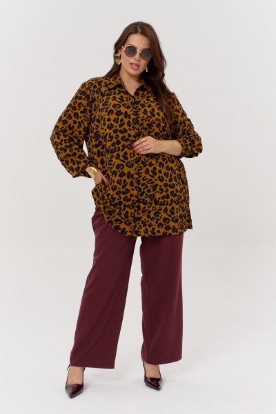 Классическая блуза из стрейчевой ткани для ежедневного образа OVERYOU М168 леопард - фото 2