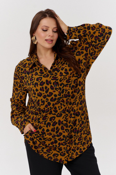 Классическая блуза из стрейчевой ткани для ежедневного образа OVERYOU М168 леопард - фото 6
