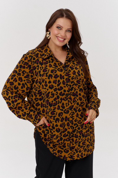 Классическая блуза из стрейчевой ткани для ежедневного образа OVERYOU М168 леопард - фото 5
