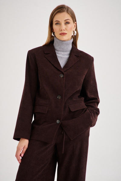 Жакет из вельвета приталенный с отложным воротником EZER 1702 тёмный_шоколад - фото 2