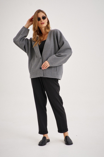 Комплект из кардигана и брюк-бананов из трикотажа и ткани EZER 2098 серый_меланж/чёрный - фото 6