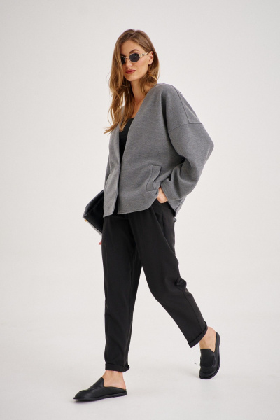 Комплект из кардигана и брюк-бананов из трикотажа и ткани EZER 2098 серый_меланж/чёрный - фото 5