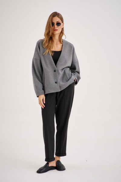 Комплект из кардигана и брюк-бананов из трикотажа и ткани EZER 2098 серый_меланж/чёрный - фото 4