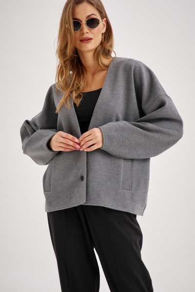 Комплект из кардигана и брюк-бананов из трикотажа и ткани EZER 2098 серый_меланж/чёрный - фото 2