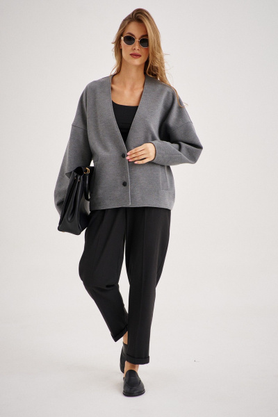 Комплект из кардигана и брюк-бананов из трикотажа и ткани EZER 2098 серый_меланж/чёрный - фото 1
