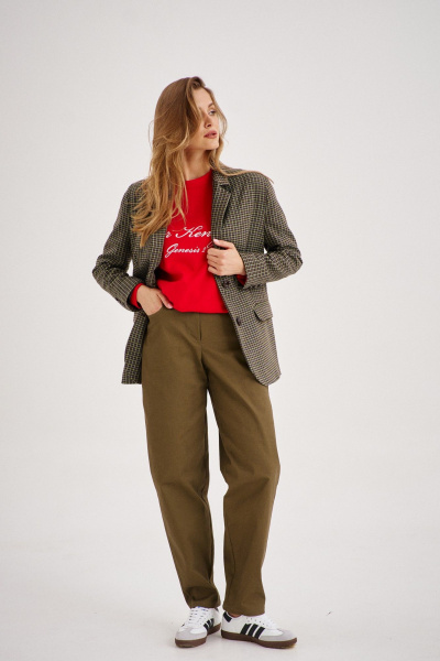 Комплект из жакета, свитшота и джинсов с английским стилем EZER 3001 зелёный_алый_хаки - фото 6