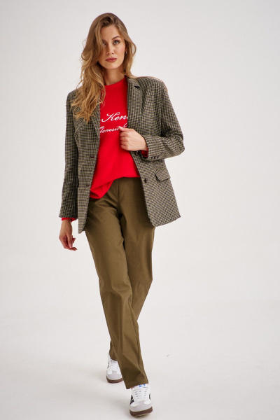 Комплект из жакета, свитшота и джинсов с английским стилем EZER 3001 зелёный_алый_хаки - фото 5