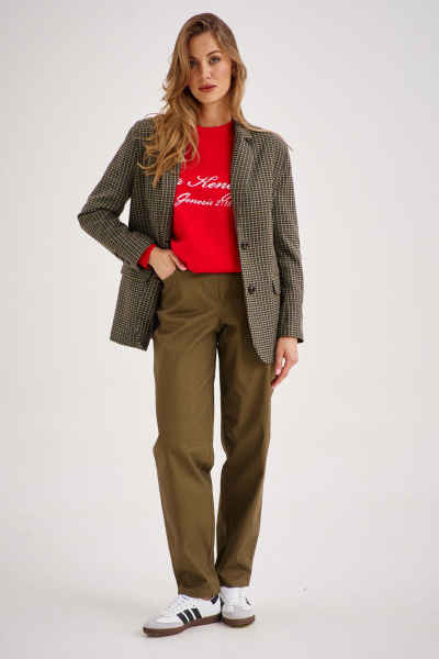 Комплект из жакета, свитшота и джинсов с английским стилем EZER 3001 зелёный_алый_хаки - фото 1