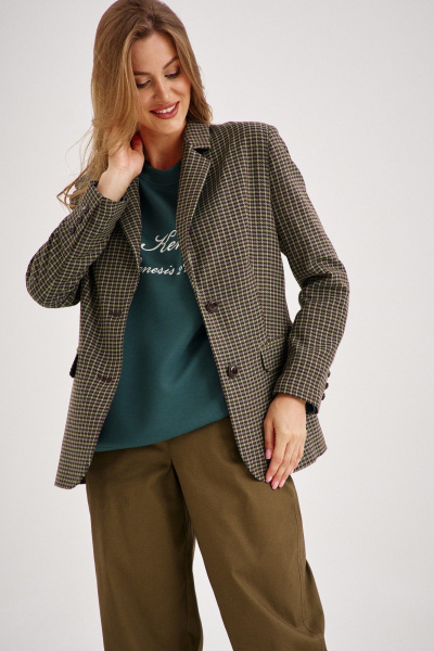 Комплект из жакета и юбки-миди из вельвета и трикотажа EZER 3002 зелёный/глубокий_зелёный/хаки - фото 3