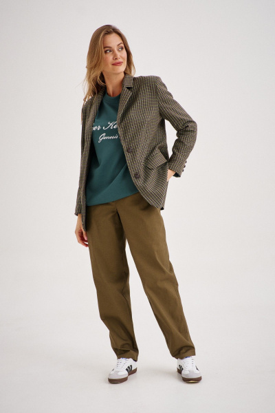 Комплект из жакета и юбки-миди из вельвета и трикотажа EZER 3002 зелёный/глубокий_зелёный/хаки - фото 2